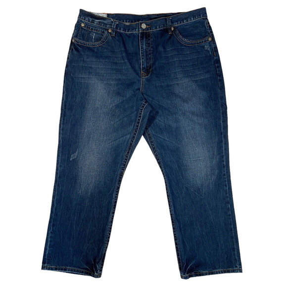 John B Stetson Co 1312 Modern Straight Leg Jeans 44x30 Medium Wash Distressed - Picture 10 of 12